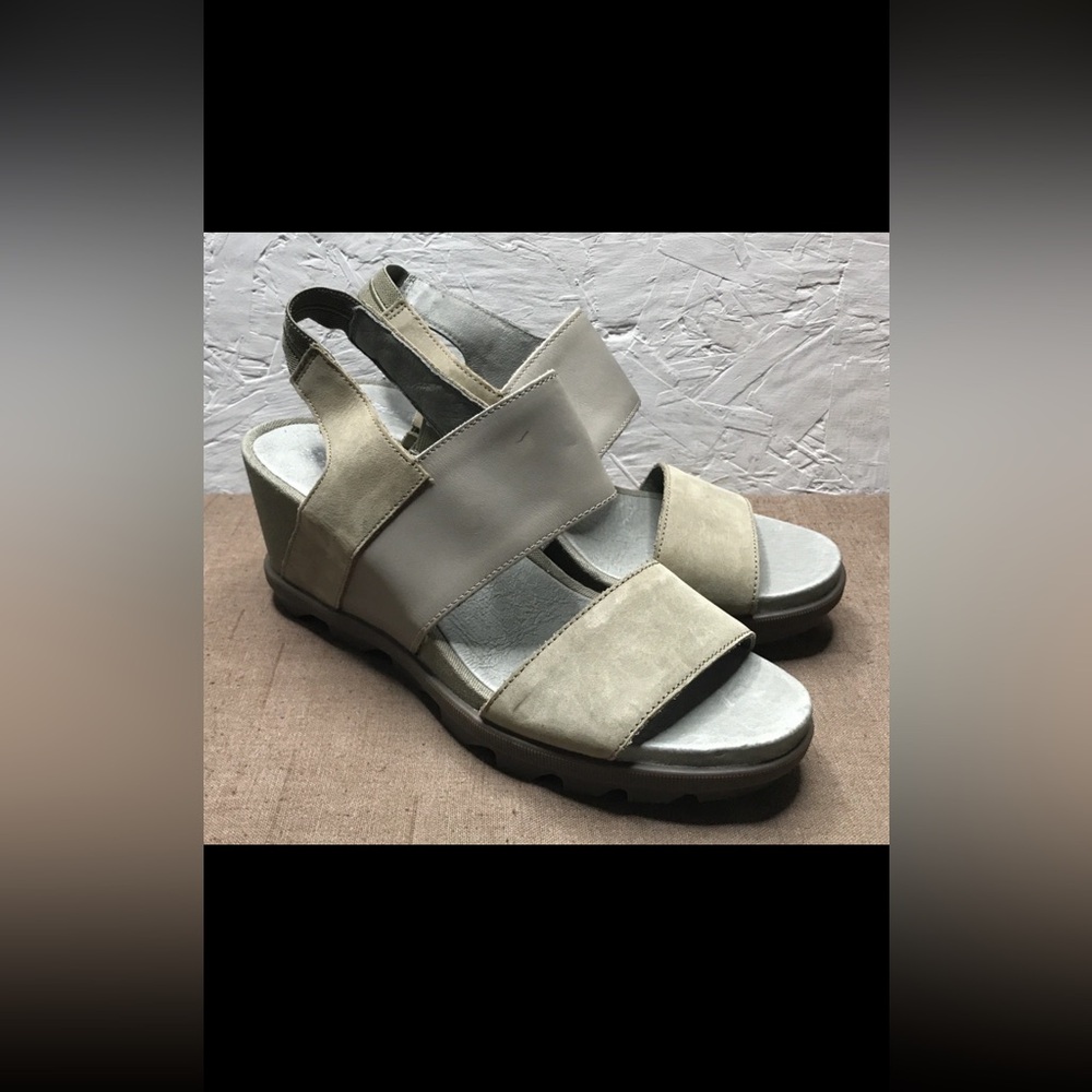 Sorel Joanie II Slingback Women's Sandals Wedge Sage Taupe Leather Size 10 Shoes